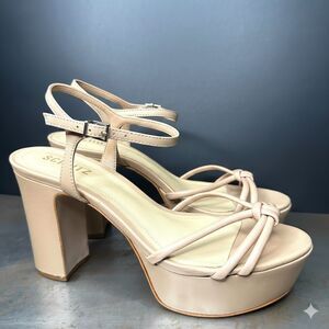 Schutz Block Heel Sandals 8 Strappy Platform Evening Dressy Nude Beige Kelsie